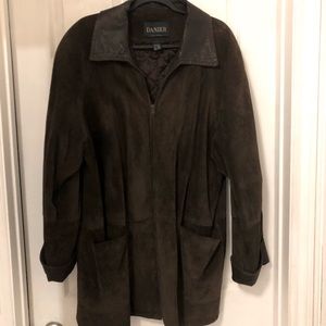 Danier Brown Suede Coat with Leather Collar